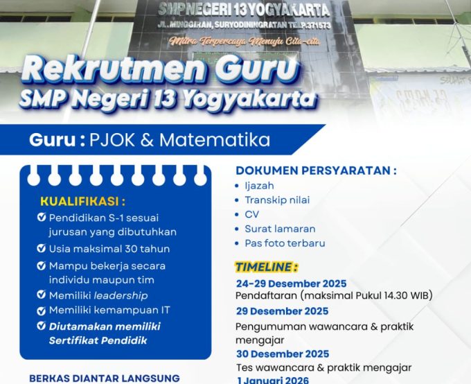 CALLING ALL EDUCATORS: Bergabunglah Bersama SMP Negeri 13 Yogyakarta!